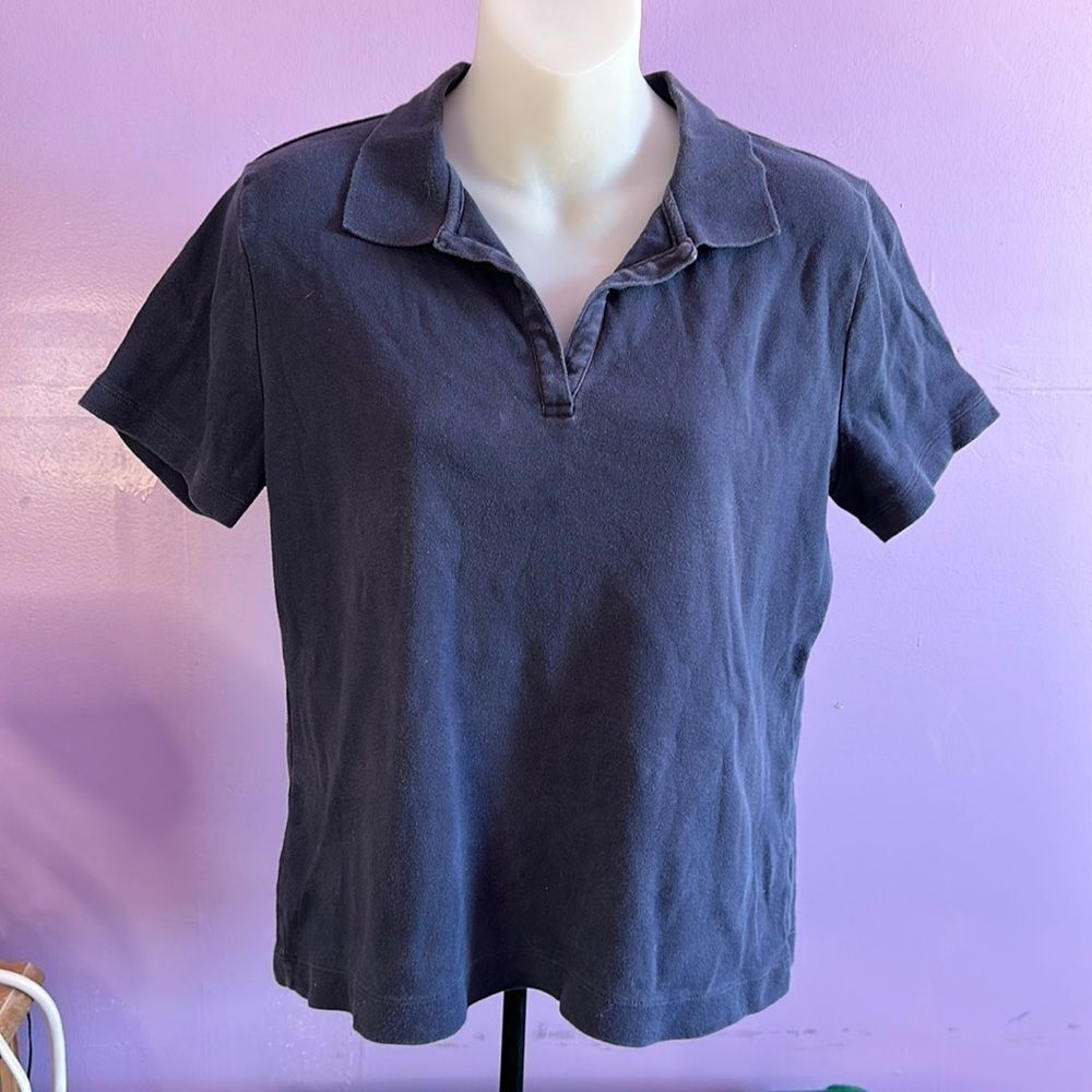 Jones New York Women’s Sport Polo Shirt Dark Blue Short Sleeve Size M Casual Top